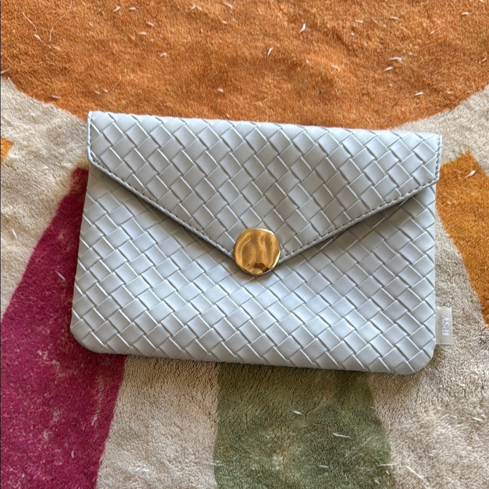 Ipsy Elegant Light Blue Woven Clutch / Cosmetic Bag